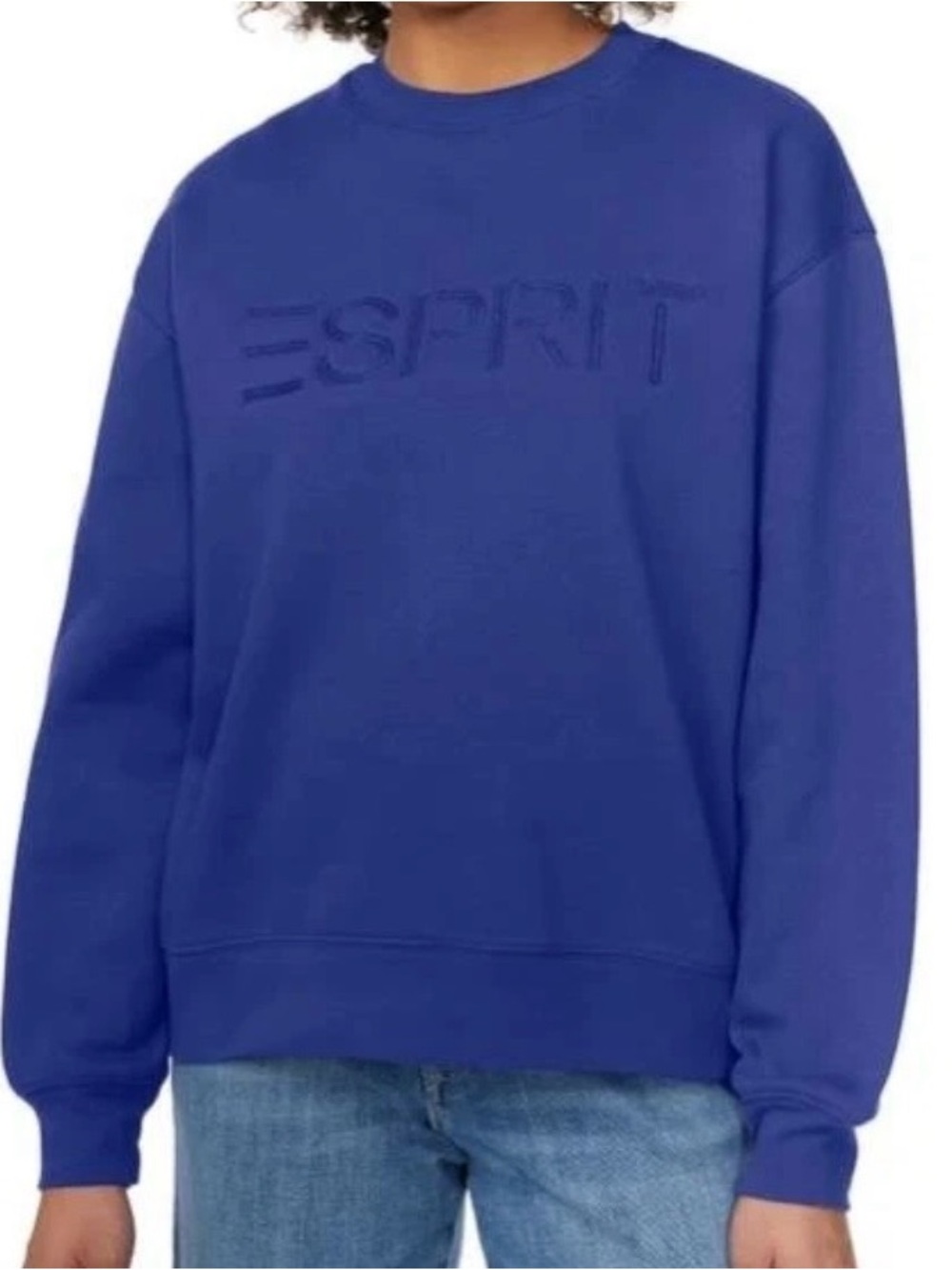 NWT Esprit Women's Logo Fleece Crewneck Sweatshirt  Blue Viral 80s  S M L XL XXL